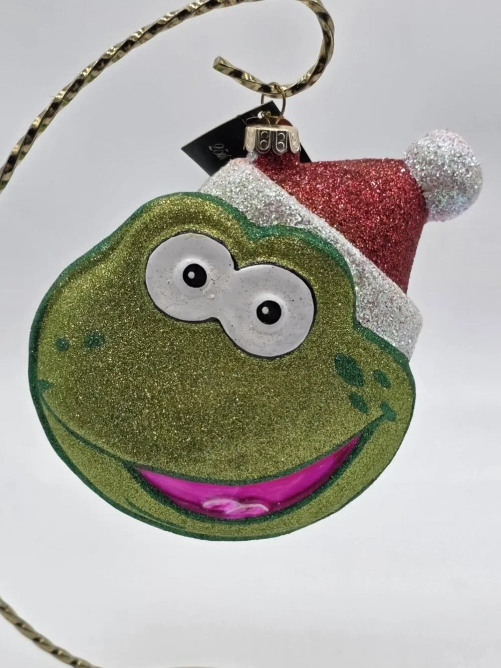 Radko Christmas Ornament Green Glitter Frog Head 25th Anniversary Glass Holiday